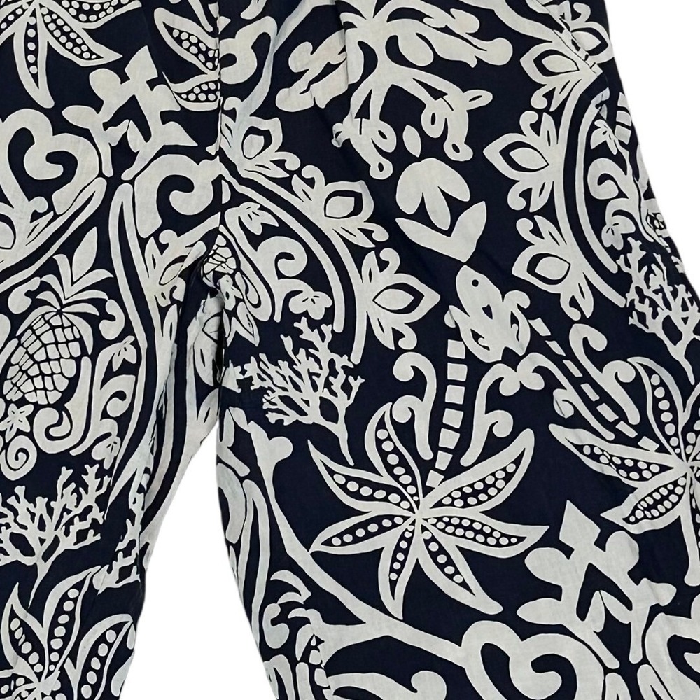 Emerson Rose Navy‎ Blue White Pineapple Tropical Linen Blend Pants - Women's S - Picture 7 of 7